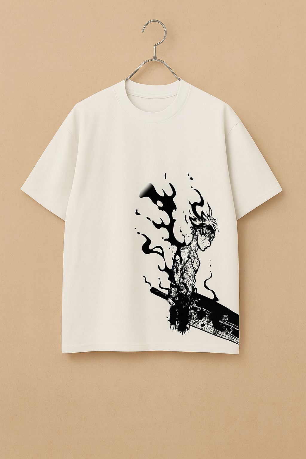 White Oversized Anime Warrior Graphic T-Shirt